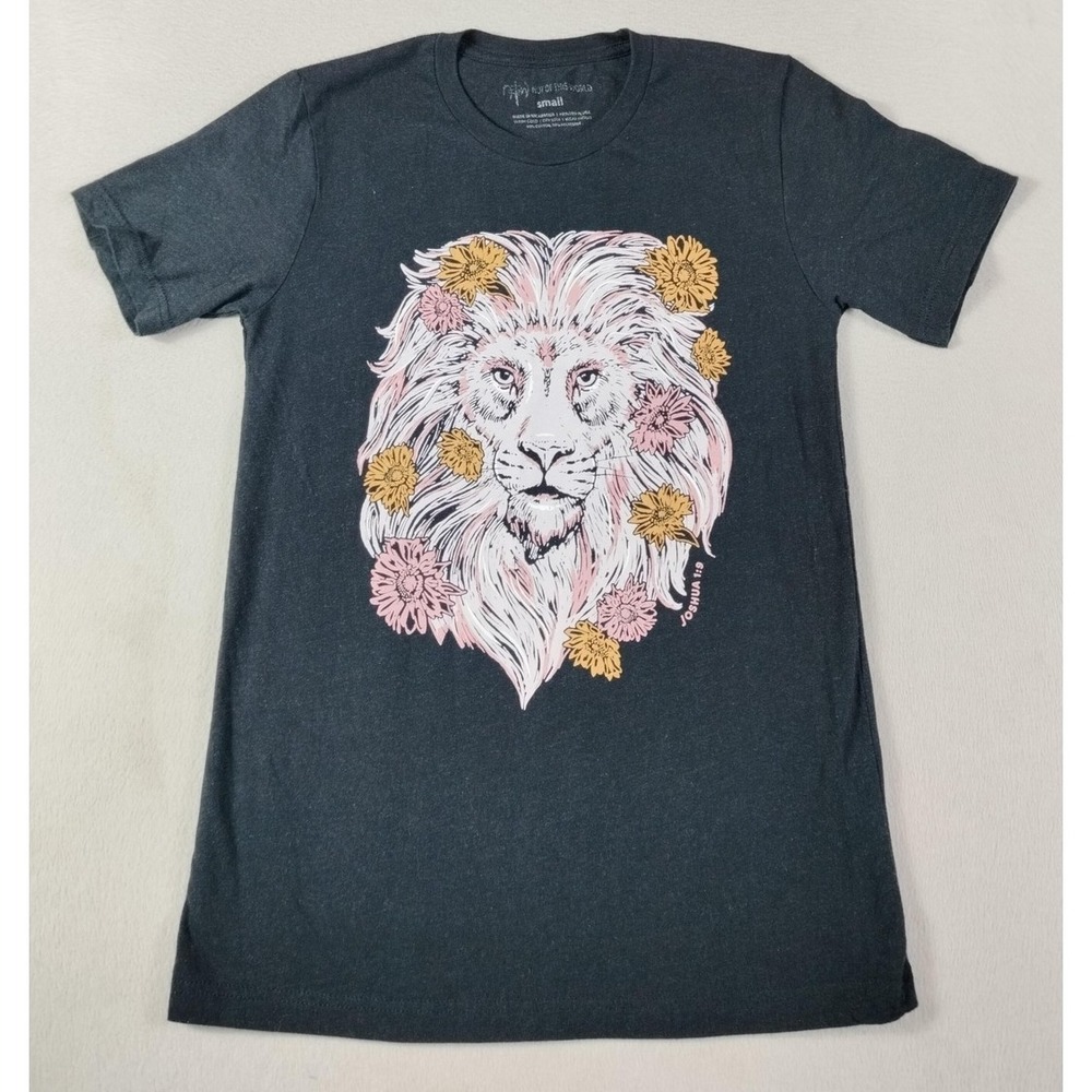 Not Of This World Shirt Mens Small Black Lion Flowers Graphic Tee Christian